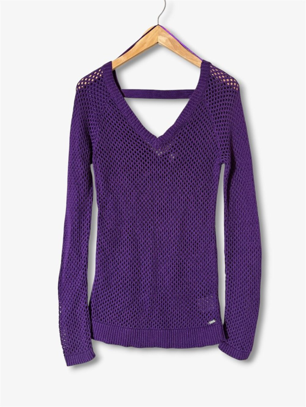 NWT GUESS Purple Crochet Open Knit V-Neck Sweater Mesh Grunge Y2K Womens Size M